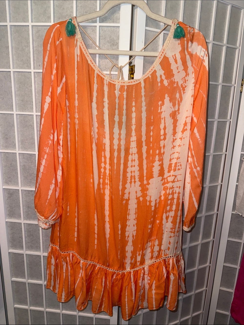 Women’s Orange Tie-Dye Ruffle Hem Cover Up Size L